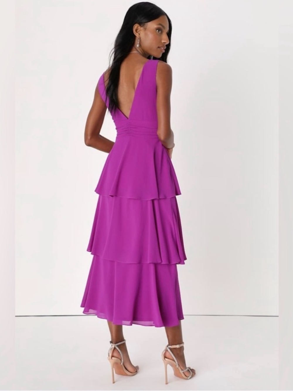 Lulus Celebration Time NWT size Medium Purple Sleeveless Tiered Midi Dress - Picture 2 of 12